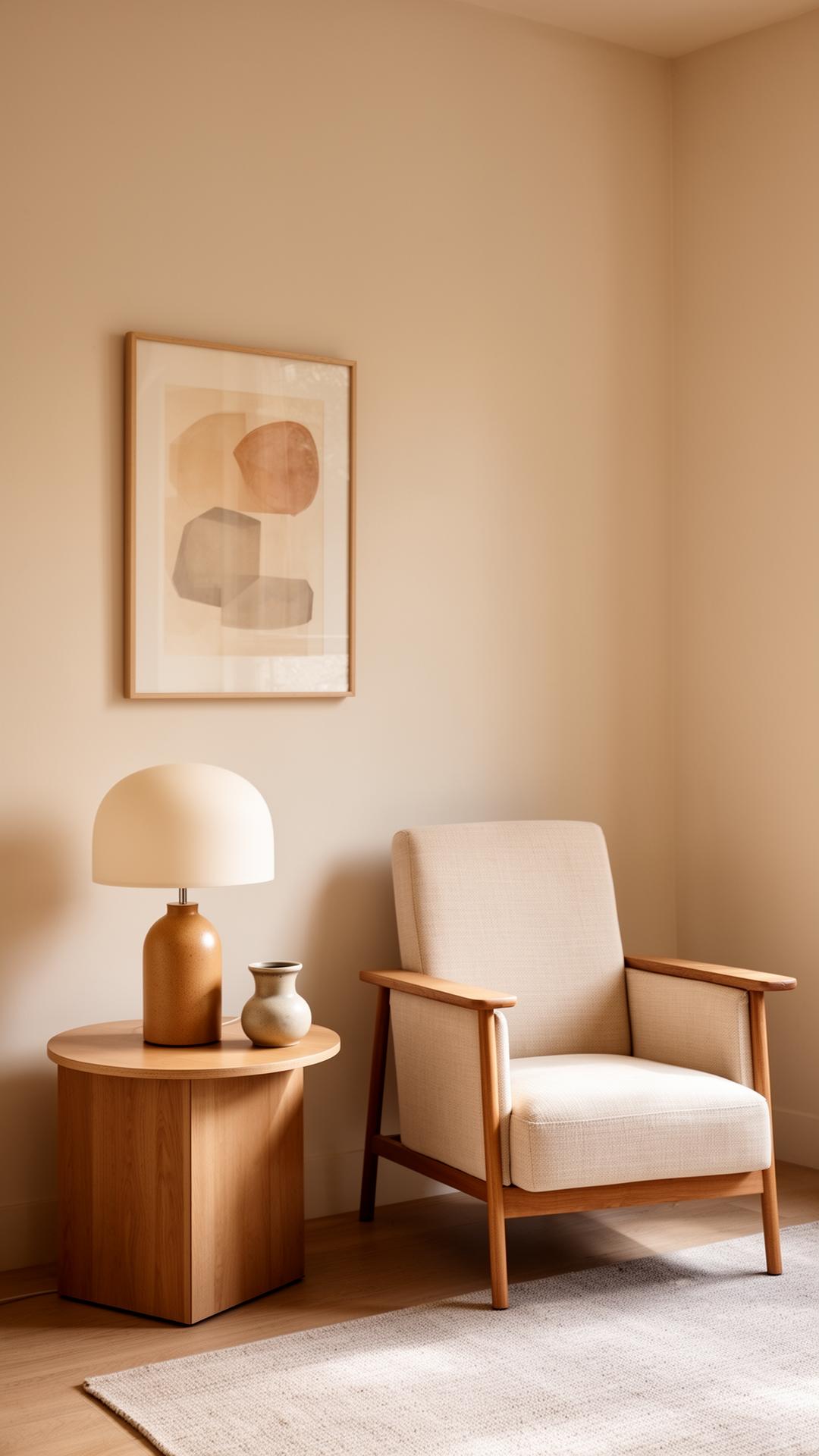 Sala con sillón, mesa lateral y lámpara
